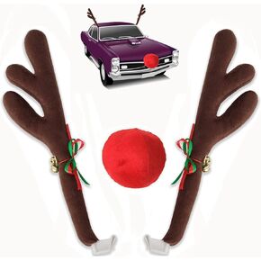 KRIDIAN CAR CAR REINDER ANTLERS KIT مع مصابيح LED ، زينة مركبة عيد الميلاد ، أدوات الديكور الأوتوماتيكي مع أجراس Jingle Bells Rudolph ، Red Nose ، ذيل مناسب لأي سيارات