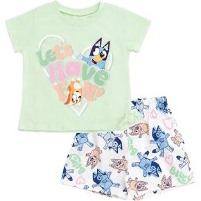 Thirt Thirt Bluey Girls و Twill Shorts مجموعة ليد ليدلر لأحجام الأطفال الكبيرة (2T-10-12)