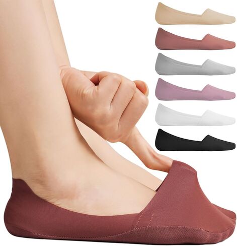 No Show Socks for Women, Non Slip Nylon Thin Footies Invisible Silky Low Liner Socks for Loafers Flats 6 Pairs in Saudi Arabia