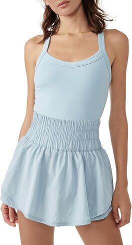 Women's Sleeveless Tennis Dress Solid Color Athletic Mini Dress Workout Golf Dress with Shorts Underneath in Saudi Arabia