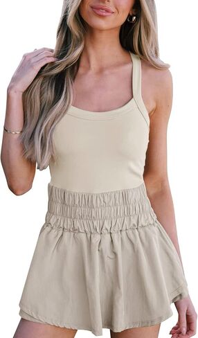 Women's Sleeveless Tennis Dress Solid Color Athletic Mini Dress Workout Golf Dress with Shorts Underneath in Saudi Arabia