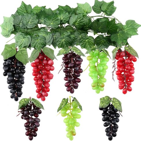 Artificial Grapes 6 Bunches with 3 Strands Fake Grape Vines Hanging Plant Leaves for Wedding Garden Home Party Wine Rack Decor in Saudi Arabia