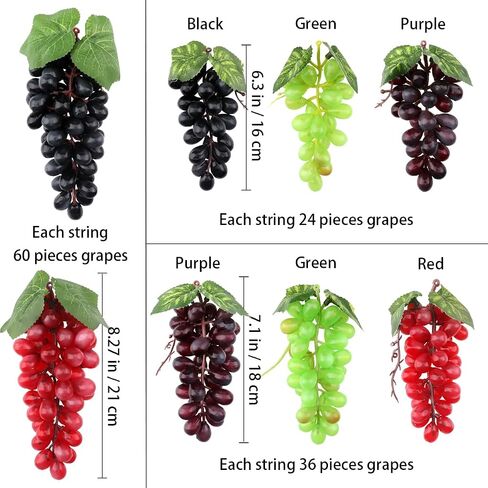 Artificial Grapes 6 Bunches with 3 Strands Fake Grape Vines Hanging Plant Leaves for Wedding Garden Home Party Wine Rack Decor in Saudi Arabia
