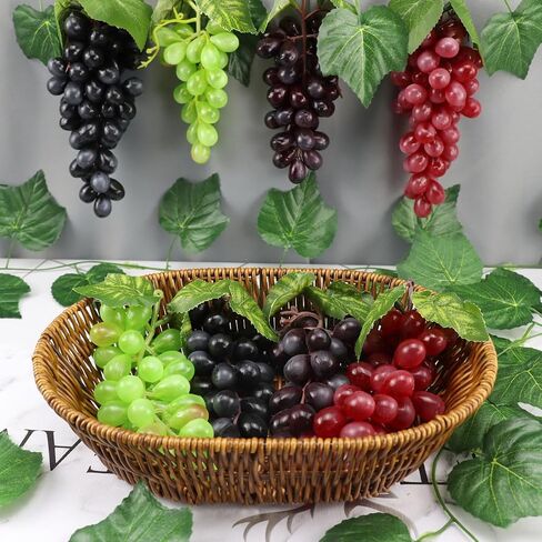 Artificial Grapes 6 Bunches with 3 Strands Fake Grape Vines Hanging Plant Leaves for Wedding Garden Home Party Wine Rack Decor in Saudi Arabia