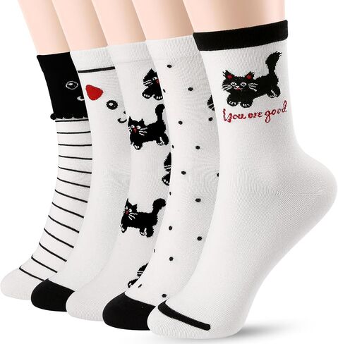 FGZ Womens Crew Socks Breathable Cotton Soft Casual Mid-Calf for Girls,5 Pairs in Saudi Arabia