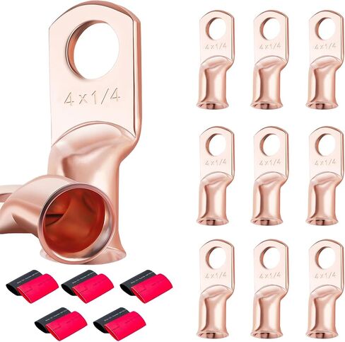 10PCS 4 AWG-1/4 Heavy Duty Battery Lugs with 3:1 Heat Shrink Tubing, Ring Terminals Battery Cable Ends Copper Eyelets Connectors in Saudi Arabia
