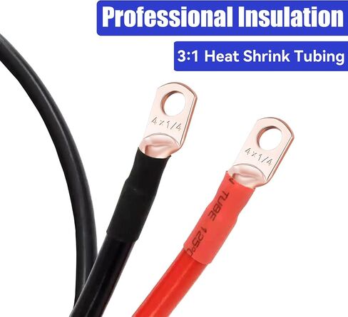 10PCS 4 AWG-1/4 Heavy Duty Battery Lugs with 3:1 Heat Shrink Tubing, Ring Terminals Battery Cable Ends Copper Eyelets Connectors in Saudi Arabia
