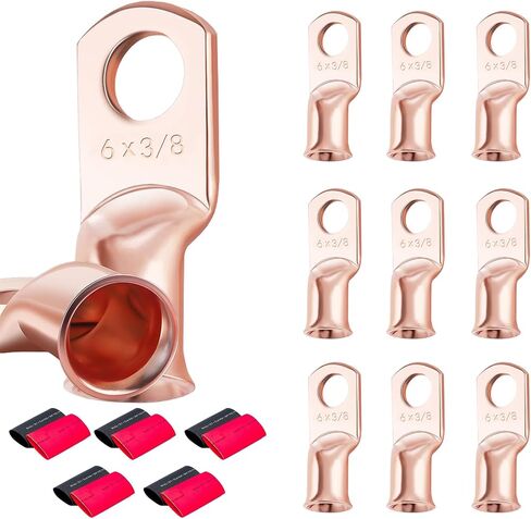 10PCS 4 AWG-1/4 Heavy Duty Battery Lugs with 3:1 Heat Shrink Tubing, Ring Terminals Battery Cable Ends Copper Eyelets Connectors in Saudi Arabia