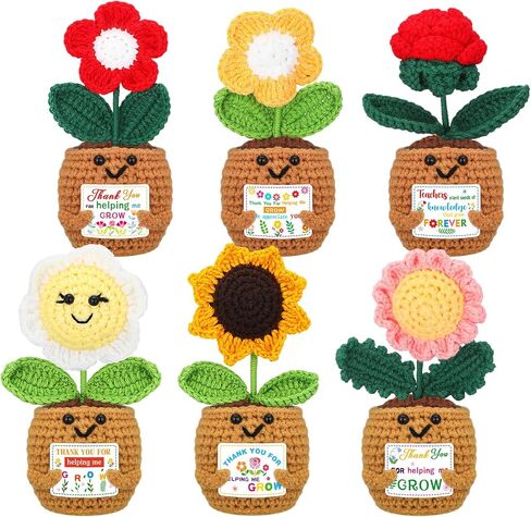 6 Pcs Thank You for Helping Me Grow Gifts End of Year Teacher Gift Mini Positive Sunflower Doll Flowers Crochet with Card for Graduation Birthday from Student in Kuwait