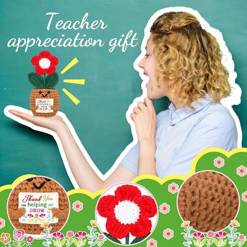 6 Pcs Thank You for Helping Me Grow Gifts End of Year Teacher Gift Mini Positive Sunflower Doll Flowers Crochet with Card for Graduation Birthday from Student in Kuwait