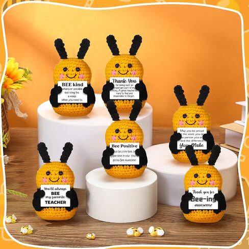 6 Pcs Thank You for Helping Me Grow Gifts End of Year Teacher Gift Mini Positive Sunflower Doll Flowers Crochet with Card for Graduation Birthday from Student in Kuwait