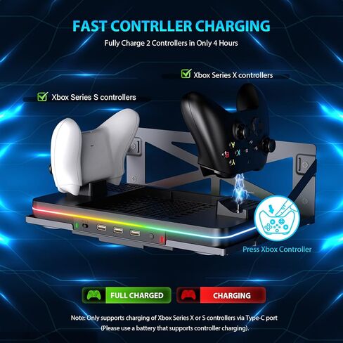 Cooling Charging Stand for Xbox Series X/S with 2 Headset Stand, Luckit Vertical Dual Controller Charger Station Dock Accessories with Cooling Fan, Fast Charging Station with 3 HUB USB Ports in Kuwait