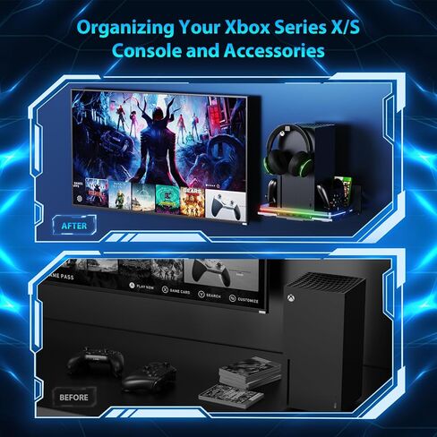 Cooling Charging Stand for Xbox Series X/S with 2 Headset Stand, Luckit Vertical Dual Controller Charger Station Dock Accessories with Cooling Fan, Fast Charging Station with 3 HUB USB Ports in Kuwait