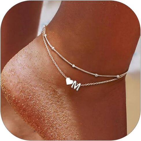 ChicSilver Sterling Silver Anklets for Women Hypoallergenic Womens Ankle Bracelets for Women Layered Heart Anklet With Initials Womens Anklets Jewelry for Mom Wife in Kuwait