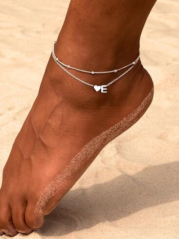 ChicSilver Sterling Silver Anklets for Women Hypoallergenic Womens Ankle Bracelets for Women Layered Heart Anklet With Initials Womens Anklets Jewelry for Mom Wife in Kuwait
