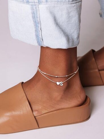 ChicSilver Sterling Silver Anklets for Women Hypoallergenic Womens Ankle Bracelets for Women Layered Heart Anklet With Initials Womens Anklets Jewelry for Mom Wife in Kuwait