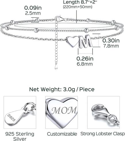 ChicSilver Sterling Silver Anklets for Women Hypoallergenic Womens Ankle Bracelets for Women Layered Heart Anklet With Initials Womens Anklets Jewelry for Mom Wife in Kuwait