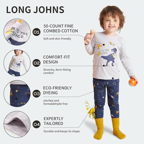 Children Girl's and Boys' Long-Sleeved Underwear Set Thermal Underwear Sets 3-14 Kids Base Layer Cotton Set in Kuwait