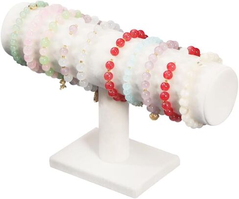 Coward T-Bar Bracelet Holder Organizer Jewelry Display Scrunchie Hair Ties Watch Stand for Home Organization Storage or Store Show Sell (Beige Velvet) in Saudi Arabia