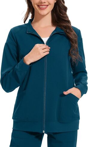 AMPOSH Women’s Scrub Jacket with Full Zip, Elastic Cuffs & 2 Deep Pockets in Kuwait