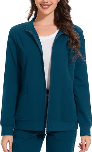 AMPOSH Women’s Scrub Jacket with Full Zip, Elastic Cuffs & 2 Deep Pockets in Kuwait