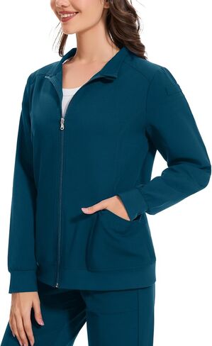 AMPOSH Women’s Scrub Jacket with Full Zip, Elastic Cuffs & 2 Deep Pockets in Kuwait