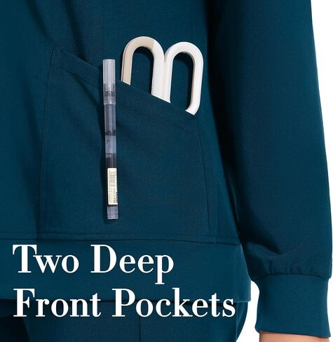 AMPOSH Women’s Scrub Jacket with Full Zip, Elastic Cuffs & 2 Deep Pockets in Kuwait
