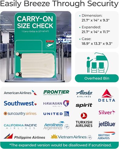 BAGSMART Carry On Luggage 22x14x9 Airline Approved with TSA Lock, Expandable Hard Shell Suitcase with Spinner Wheels, Lightweight 20 Inch Travel Rolling Carry-On Luggage, Off White in Saudi Arabia