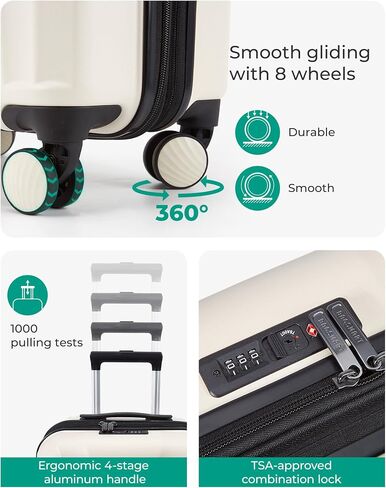 BAGSMART Carry On Luggage 22x14x9 Airline Approved with TSA Lock, Expandable Hard Shell Suitcase with Spinner Wheels, Lightweight 20 Inch Travel Rolling Carry-On Luggage, Off White in Saudi Arabia
