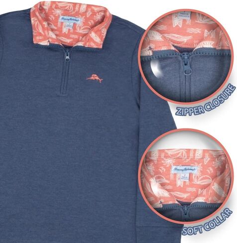 Tommy Bahama Boys Pullover Quarter-Zip Sweater الأكمام الطويلة والسروال ، الزي الصيفي غير الرسمي من قطعتين للأطفال in Kuwait