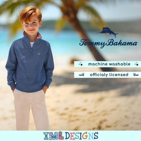 Tommy Bahama Boys Pullover Quarter-Zip Sweater الأكمام الطويلة والسروال ، الزي الصيفي غير الرسمي من قطعتين للأطفال in Kuwait