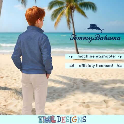 Tommy Bahama Boys Pullover Quarter-Zip Sweater الأكمام الطويلة والسروال ، الزي الصيفي غير الرسمي من قطعتين للأطفال in Kuwait