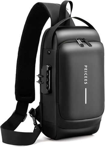 Peiceses Mens Crossbody Bag Bags Facs Mens Mens Late-Leather Leather Blage Bag Bag Bag Counter Bag for Use Daily ، Black Black in Kuwait