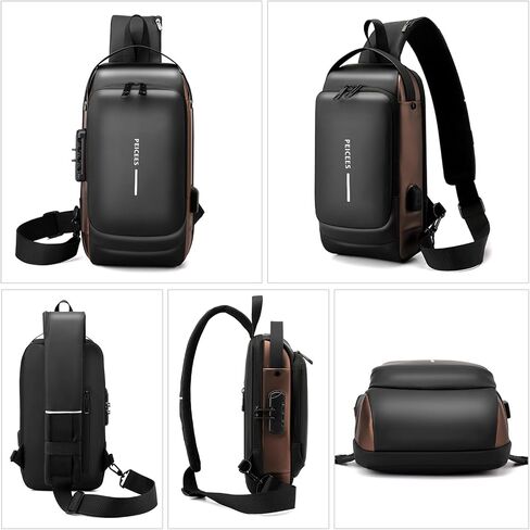 Peiceses Mens Crossbody Bag Bags Facs Mens Mens Late-Leather Leather Blage Bag Bag Bag Counter Bag for Use Daily ، Black Black in Kuwait