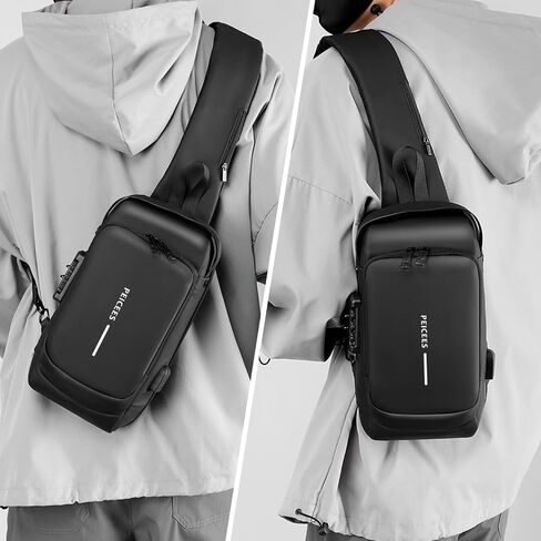 Peiceses Mens Crossbody Bag Bags Facs Mens Mens Late-Leather Leather Blage Bag Bag Bag Counter Bag for Use Daily ، Black Black in Kuwait