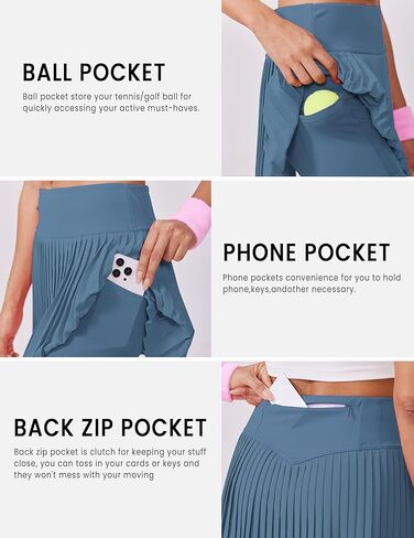 PINSPARK Pleated Tennis Skirt for Women High Waisted Athletic Skirts with Shorts Pockets Golf Workout Pickleball Skort Skirts in Kuwait