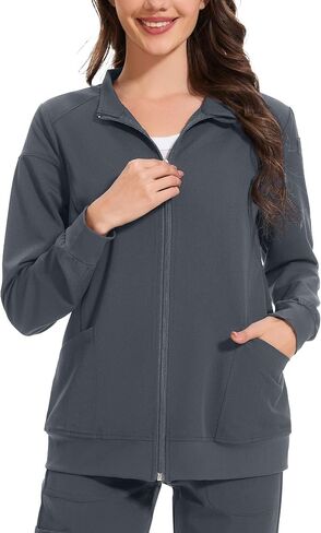 AMPOSH Women’s Scrub Jacket with Full Zip, Elastic Cuffs & 2 Deep Pockets in Kuwait