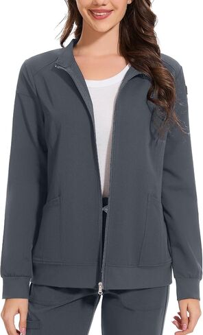 AMPOSH Women’s Scrub Jacket with Full Zip, Elastic Cuffs & 2 Deep Pockets in Kuwait