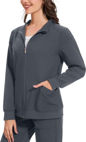 AMPOSH Women’s Scrub Jacket with Full Zip, Elastic Cuffs & 2 Deep Pockets in Kuwait