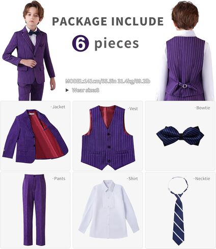 Boys Slim Fit Suits Striped Formal 6 Boys Suits Set Toddler Kids Suits Blazer Pants Vest Shirt Tie Bowtie in Saudi Arabia