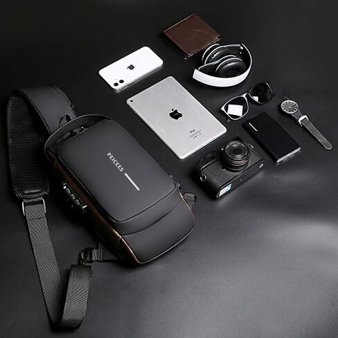 Peiceses Mens Crossbody Bag Bags Facs Mens Mens Late-Leather Leather Blage Bag Bag Bag Counter Bag for Use Daily ، Black Black in Kuwait