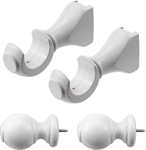 Antrader 2Pcs Finials for Curtain Rods and 2Pcs Wood Curtain Rod Brackets,Wood Curtain Rod Finials and Window Curtain Hooks for Curtain Rod,White in Saudi Arabia