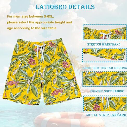 Beach Shorts for Men Summer 3-Pockets Quick-Dry Tropical Tree Printing Lace-Up Beach Shorts Swim Trunks Mens in Kuwait