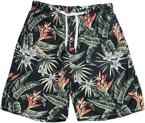 Beach Shorts for Men Summer 3-Pockets Quick-Dry Tropical Tree Printing Lace-Up Beach Shorts Swim Trunks Mens in Kuwait