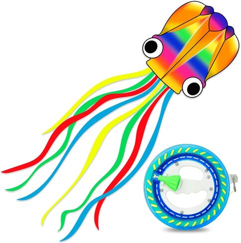 2 Packs (Rainbow+Red) Large Octopus Kite,Big Beach Kite for Outdoors Activities with Line and Handle in Saudi Arabia