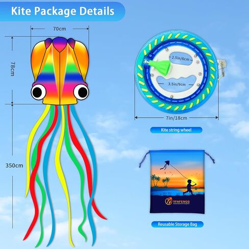 2 Packs (Rainbow+Red) Large Octopus Kite,Big Beach Kite for Outdoors Activities with Line and Handle in Saudi Arabia