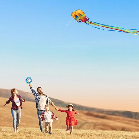 2 Packs (Rainbow+Red) Large Octopus Kite,Big Beach Kite for Outdoors Activities with Line and Handle in Saudi Arabia