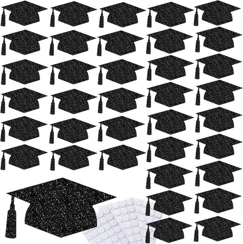 50Pcs Glitter Cutouts Graduation Cap 5.7In Grad Hat Cutouts Decorations Confetti Cut-Outs Decor with 150Pcs Glue Points for 2025 Graduation Party Decorations in Saudi Arabia