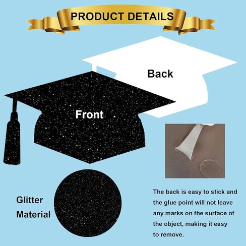 50Pcs Glitter Cutouts Graduation Cap 5.7In Grad Hat Cutouts Decorations Confetti Cut-Outs Decor with 150Pcs Glue Points for 2025 Graduation Party Decorations in Saudi Arabia