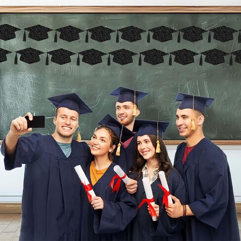 50Pcs Glitter Cutouts Graduation Cap 5.7In Grad Hat Cutouts Decorations Confetti Cut-Outs Decor with 150Pcs Glue Points for 2025 Graduation Party Decorations in Saudi Arabia